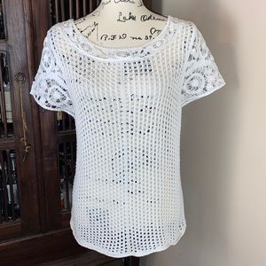 Peter Nygard White Crochet Sweater